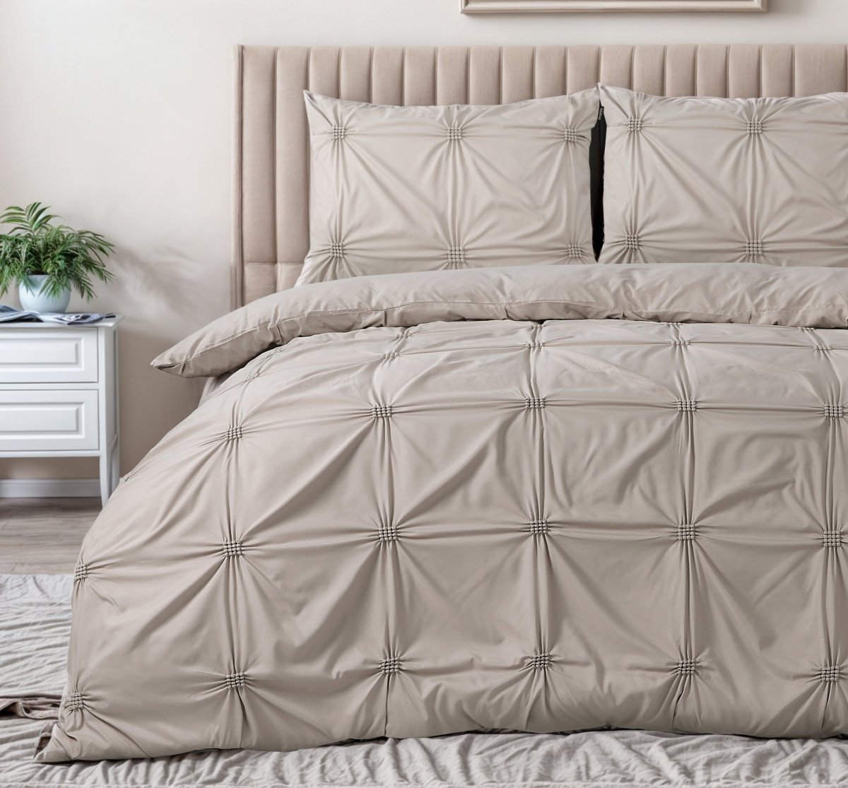 Super Soft Microfibre Duvet Cover Set Punch Pintuck | Taupe | Single - 140cm (W) x 220cm (L) - The Bedding & Blankets Store