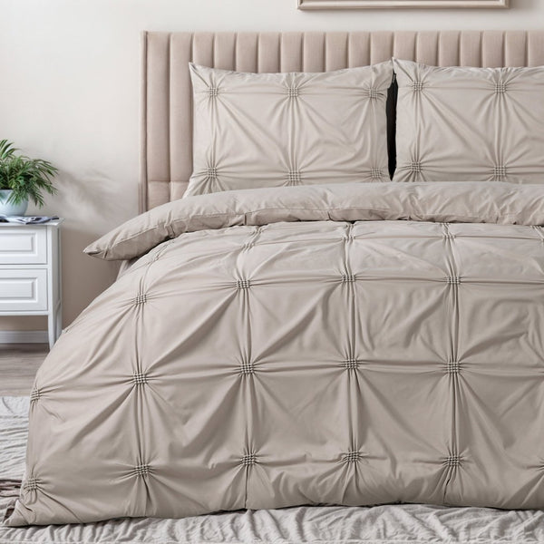 Super Soft Microfibre Duvet Cover Set Punch Pintuck | Taupe | Single - 140cm (W) x 220cm (L) - The Bedding & Blankets Store