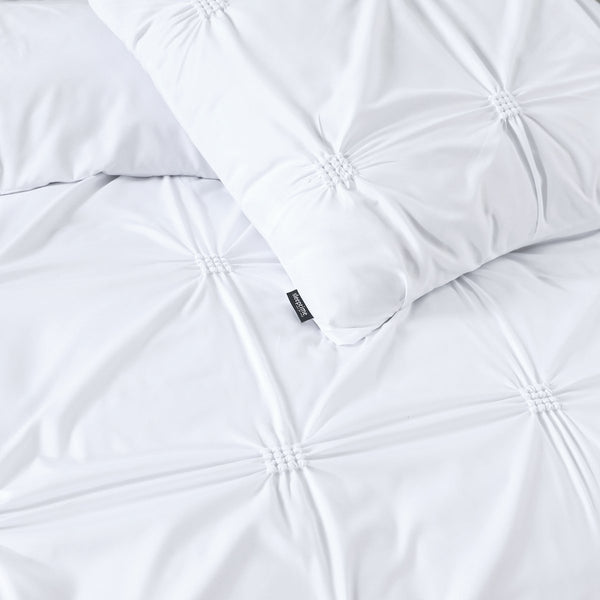 Super Soft Microfibre Duvet Cover Set Punch Pintuck | White | Single - 140cm (W) x 220cm (L) - The Bedding & Blankets Store