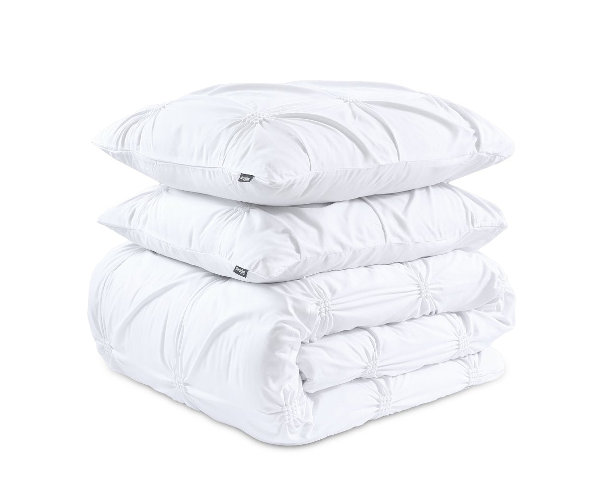 Super Soft Microfibre Duvet Cover Set Punch Pintuck | White | Single - 140cm (W) x 220cm (L) - The Bedding & Blankets Store