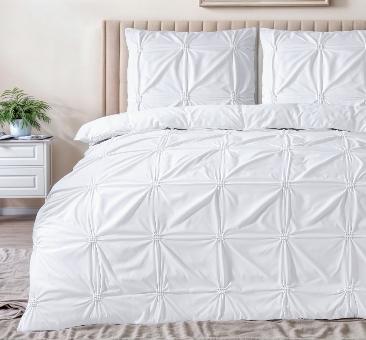 Super Soft Microfibre Duvet Cover Set Punch Pintuck | White | Single - 140cm (W) x 220cm (L) - The Bedding & Blankets Store