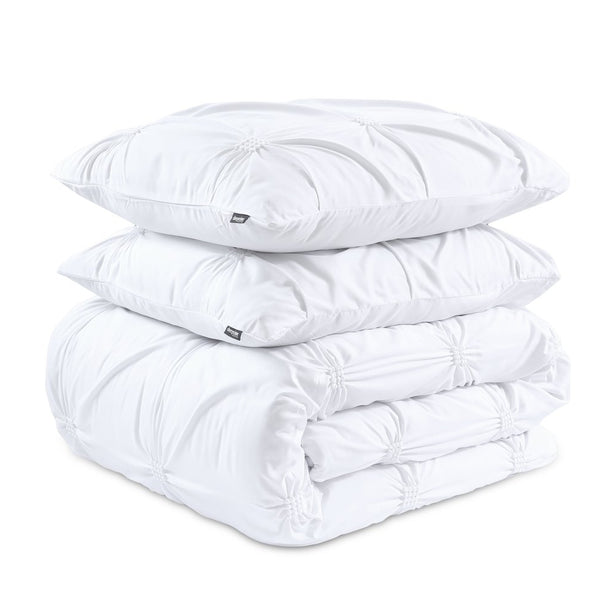 Super Soft Microfibre Duvet Cover Set Punch Pintuck | White | Single - 140cm (W) x 220cm (L) - The Bedding & Blankets Store