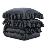 Super Soft Microfibre Duvet Cover Set Ruffles | Anthracite | Single - 140cm (W) x 220cm (L) - The Bedding & Blankets Store