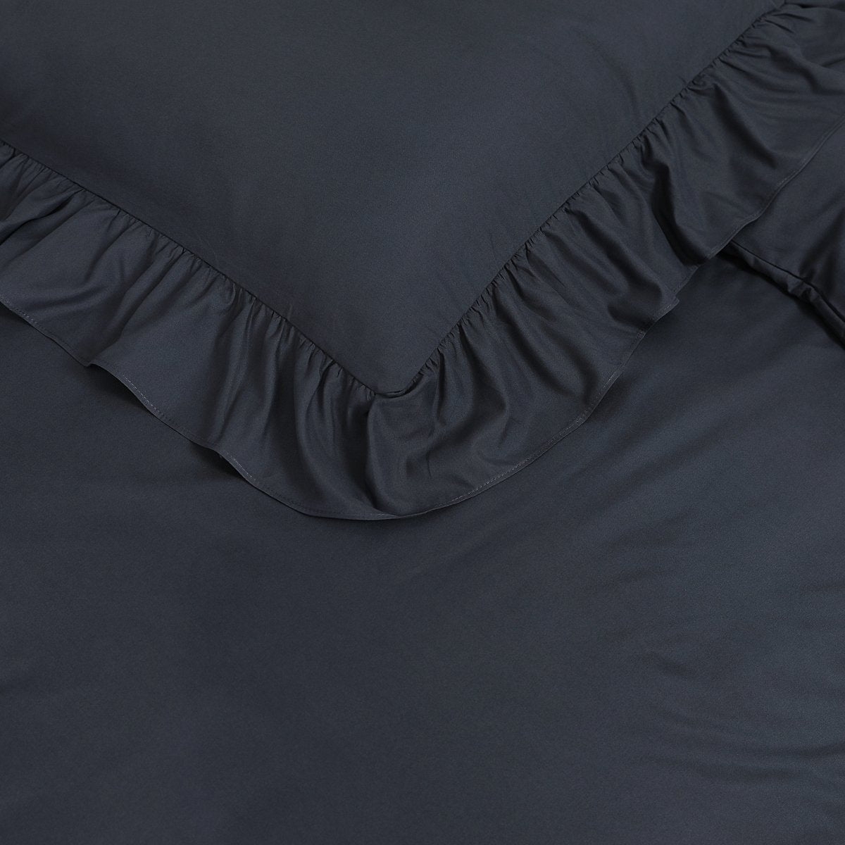 Super Soft Microfibre Duvet Cover Set Ruffles | Anthracite | Single - 140cm (W) x 220cm (L) - The Bedding & Blankets Store