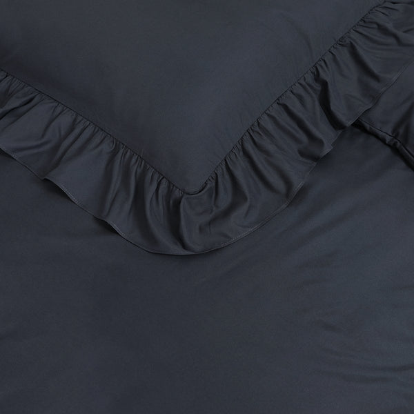 Super Soft Microfibre Duvet Cover Set Ruffles | Anthracite | Single - 140cm (W) x 220cm (L) - The Bedding & Blankets Store