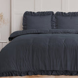 Super Soft Microfibre Duvet Cover Set Ruffles | Anthracite | Single - 140cm (W) x 220cm (L) - The Bedding & Blankets Store