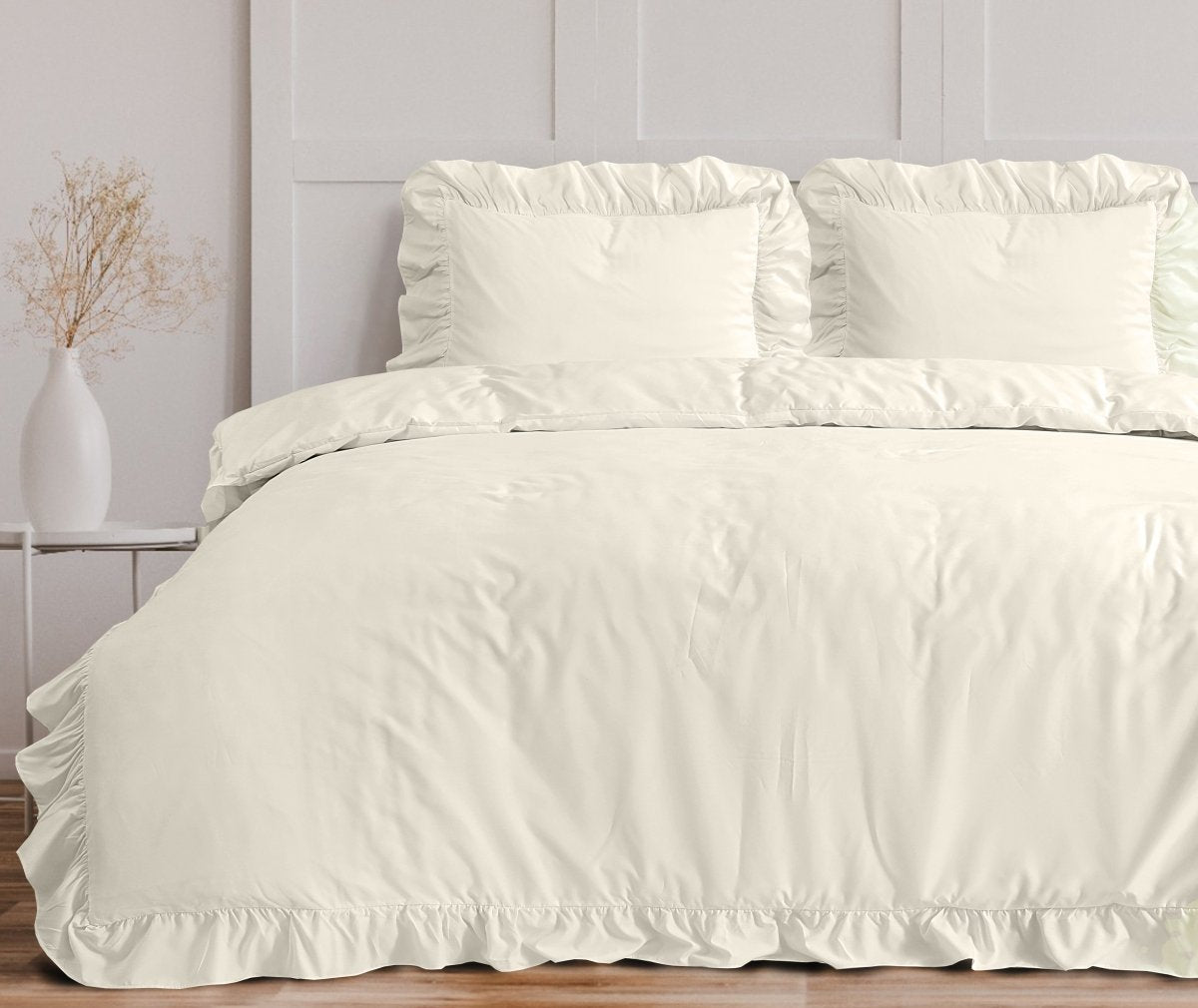 Super Soft Microfibre Duvet Cover Set Ruffles | Cream | Single - 140cm (W) x 220cm (L) - The Bedding & Blankets Store