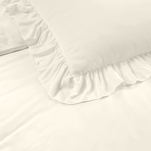 Super Soft Microfibre Duvet Cover Set Ruffles | Cream | Single - 140cm (W) x 220cm (L) - The Bedding & Blankets Store