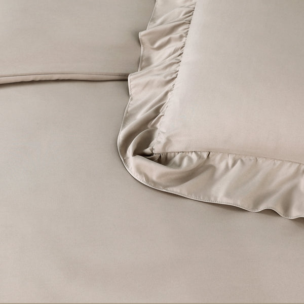 Super Soft Microfibre Duvet Cover Set Ruffles | Taupe | Single - 140cm (W) x 220cm (L) - The Bedding & Blankets Store