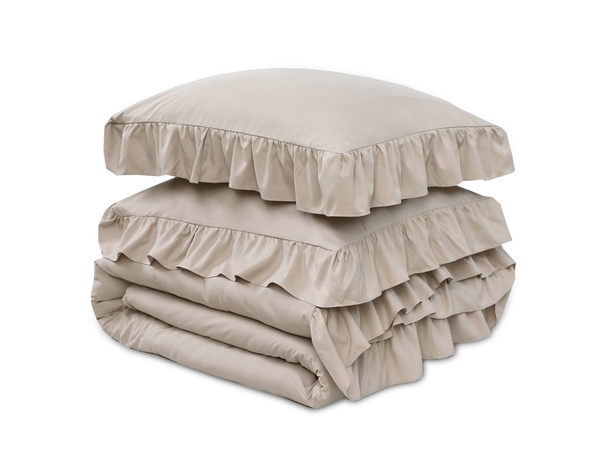Super Soft Microfibre Duvet Cover Set Ruffles | Taupe | Single - 140cm (W) x 220cm (L) - The Bedding & Blankets Store