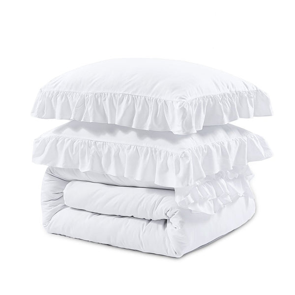 Super Soft Microfibre Duvet Cover Set Ruffles | White | Single - 140cm (W) x 220cm (L) - The Bedding & Blankets Store