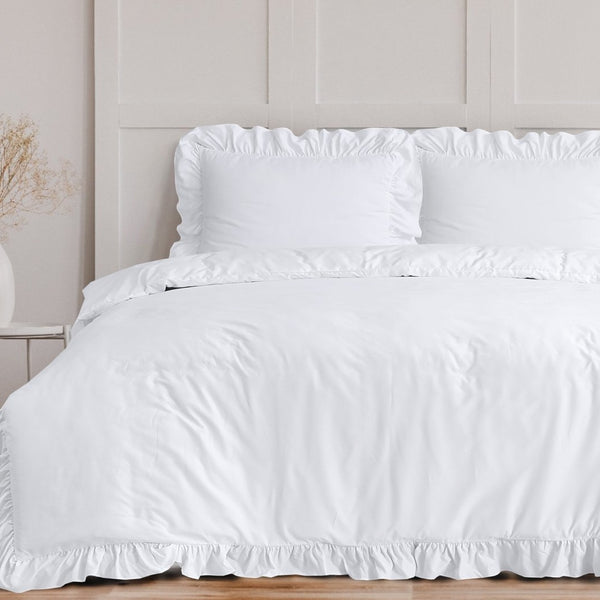 Super Soft Microfibre Duvet Cover Set Ruffles | White | Single - 140cm (W) x 220cm (L) - The Bedding & Blankets Store