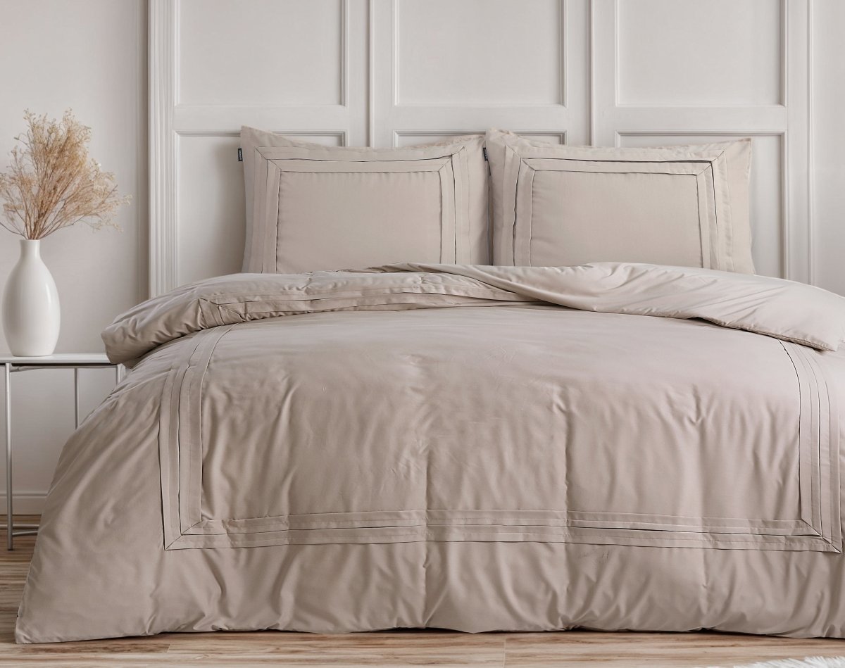 Super Soft Microfibre Duvet Cover Set Tailored | Taupe | Single - 140cm (W) x 220cm (L) - The Bedding & Blankets Store
