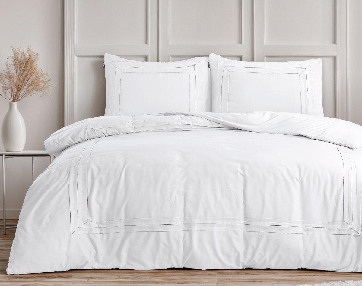 Super Soft Microfibre Duvet Cover Set Tailored | White | Single - 140cm (W) x 220cm (L) - The Bedding & Blankets Store