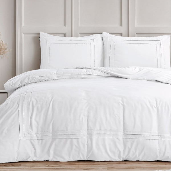 Super Soft Microfibre Duvet Cover Set Tailored | White | Single - 140cm (W) x 220cm (L) - The Bedding & Blankets Store