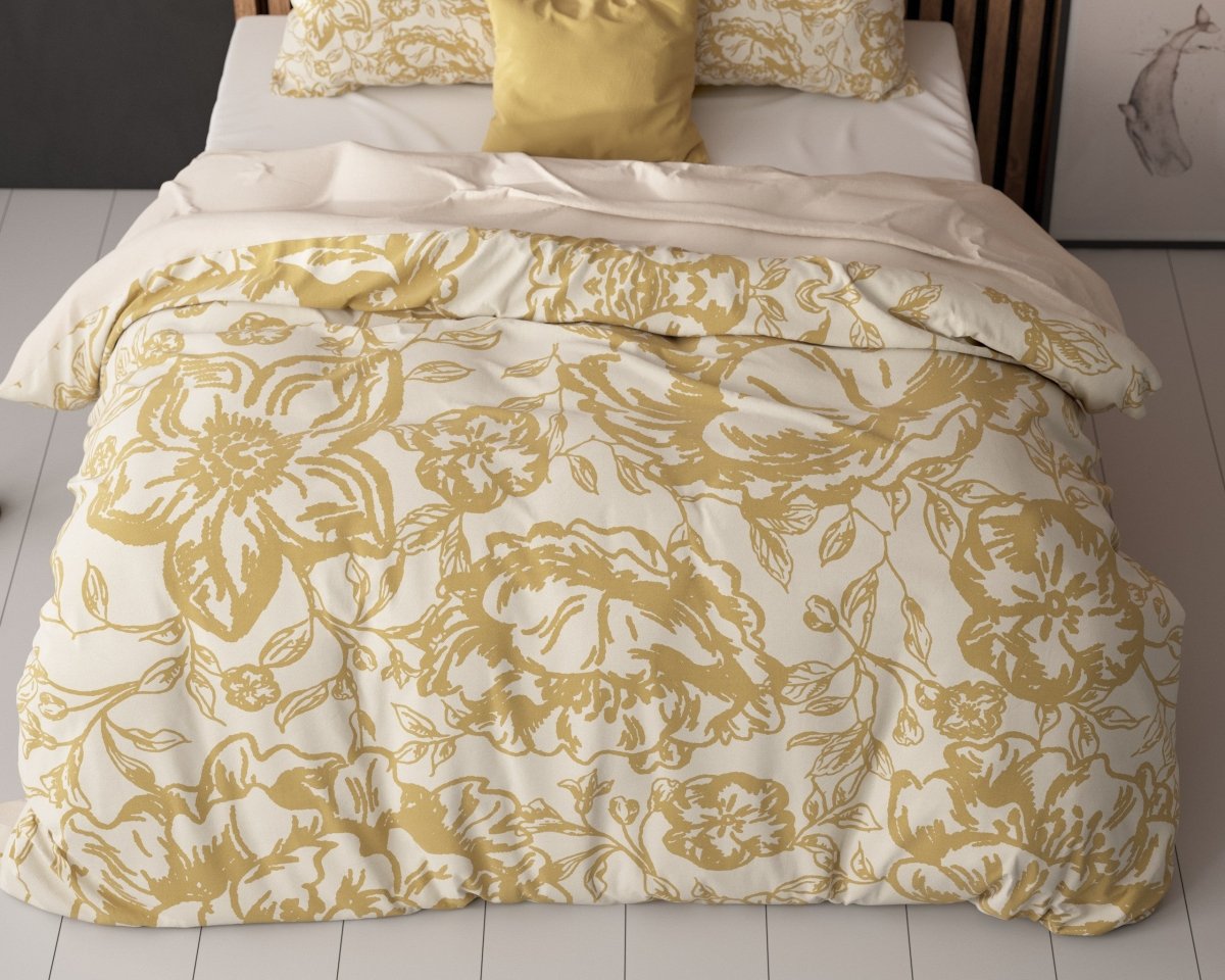 Super Soft Microfibre Duvet Cover Set Tela | Gold | Single - 140cm (W) x 220cm (L) - The Bedding & Blankets Store