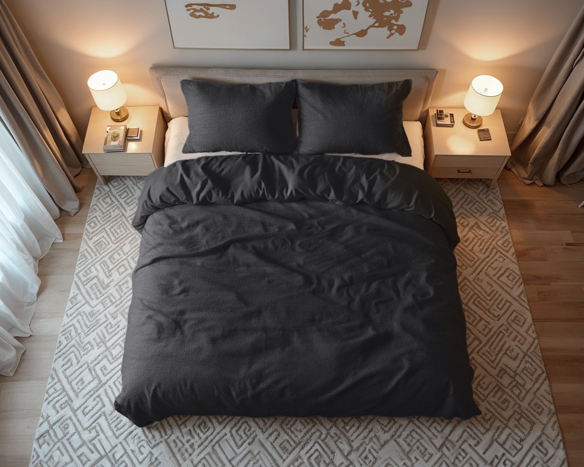 Teddy Fleece Duvet Cover Set | Anthracite | Single - 135cm (W) x 200cm (L) - The Bedding & Blankets Store