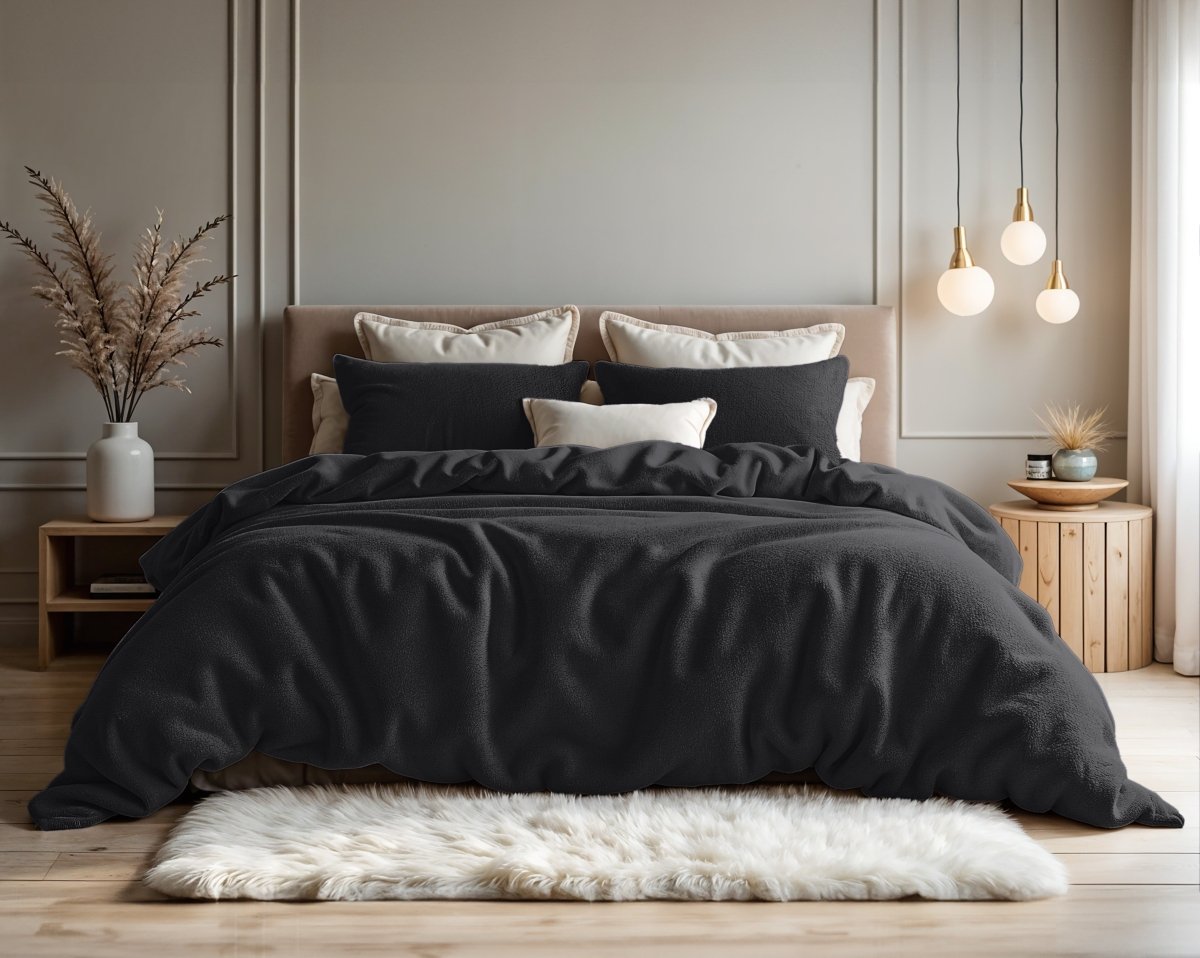 Teddy Fleece Duvet Cover Set | Anthracite | Single - 135cm (W) x 200cm (L) - The Bedding & Blankets Store