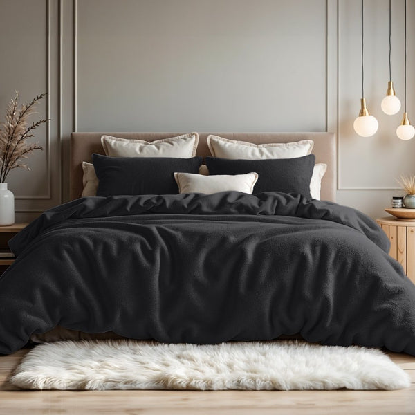 Teddy Fleece Duvet Cover Set | Anthracite | Single - 135cm (W) x 200cm (L) - The Bedding & Blankets Store