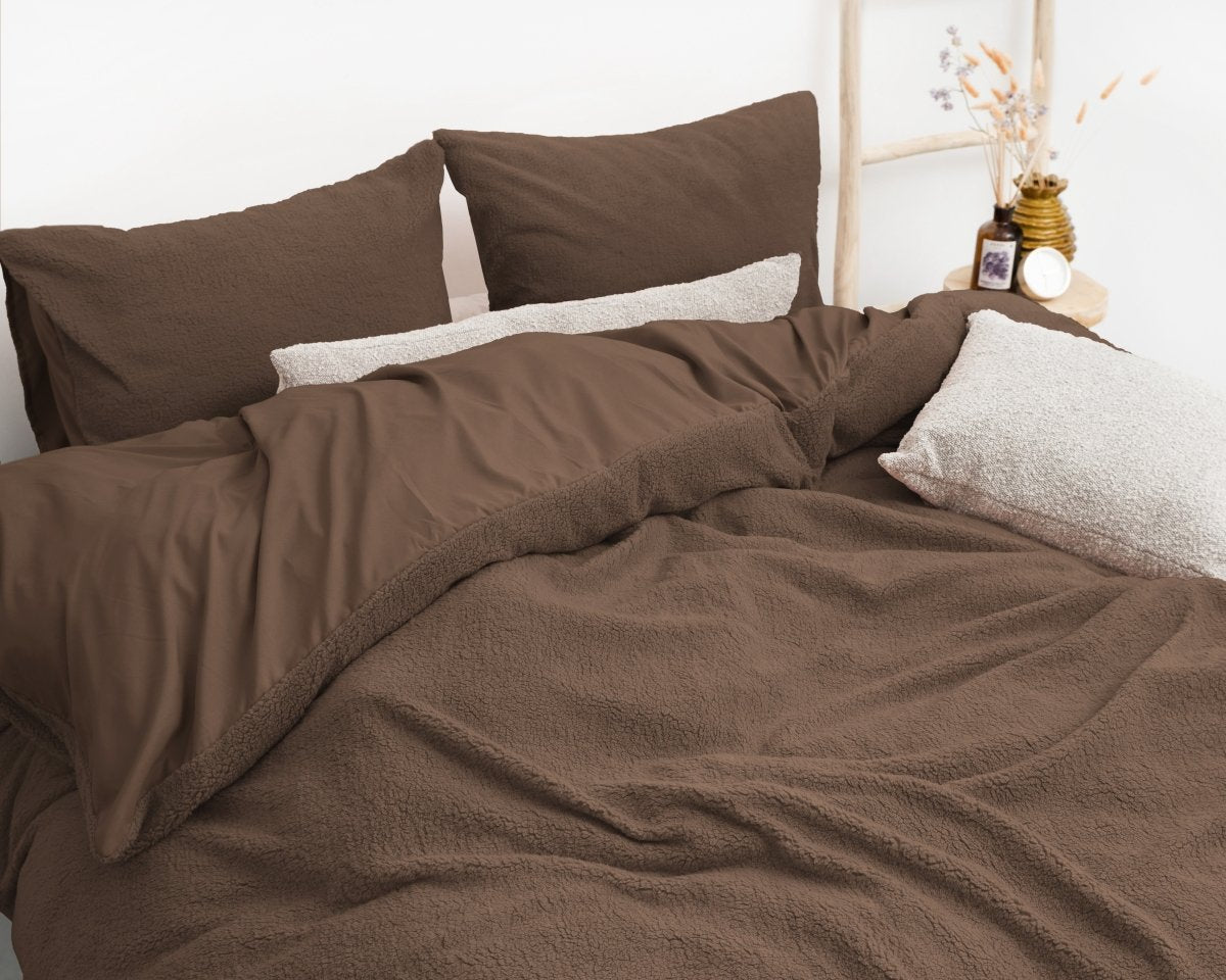 Teddy Fleece Duvet Cover Set | Brown | Single - 135cm (W) x 200cm (L) - The Bedding & Blankets Store