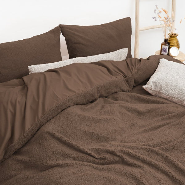 Teddy Fleece Duvet Cover Set | Brown | Single - 135cm (W) x 200cm (L) - The Bedding & Blankets Store