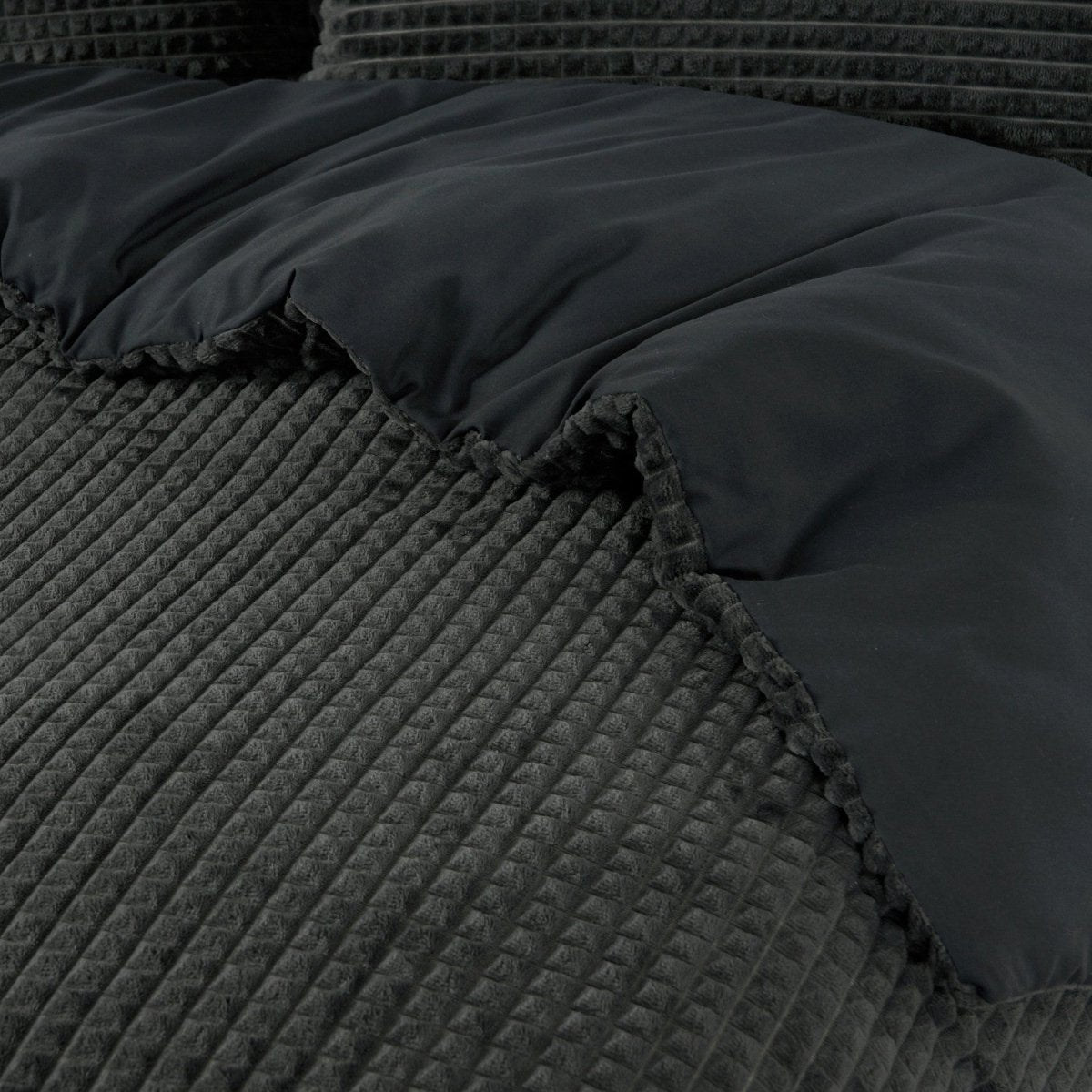 Teddy Fleece Duvet Cover Set Check | Anthracite | Single - 140cm (W) x 220cm (L) - The Bedding & Blankets Store