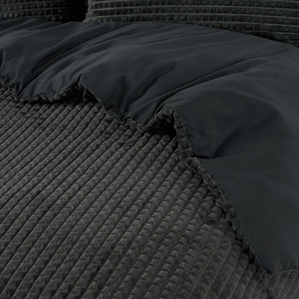 Teddy Fleece Duvet Cover Set Check | Anthracite | Single - 140cm (W) x 220cm (L) - The Bedding & Blankets Store