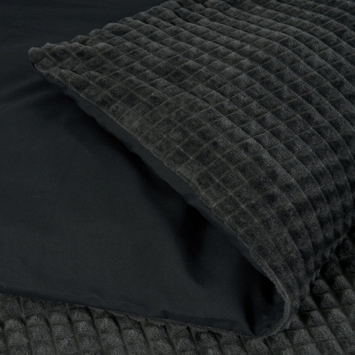 Teddy Fleece Duvet Cover Set Check | Anthracite | Single - 140cm (W) x 220cm (L) - The Bedding & Blankets Store