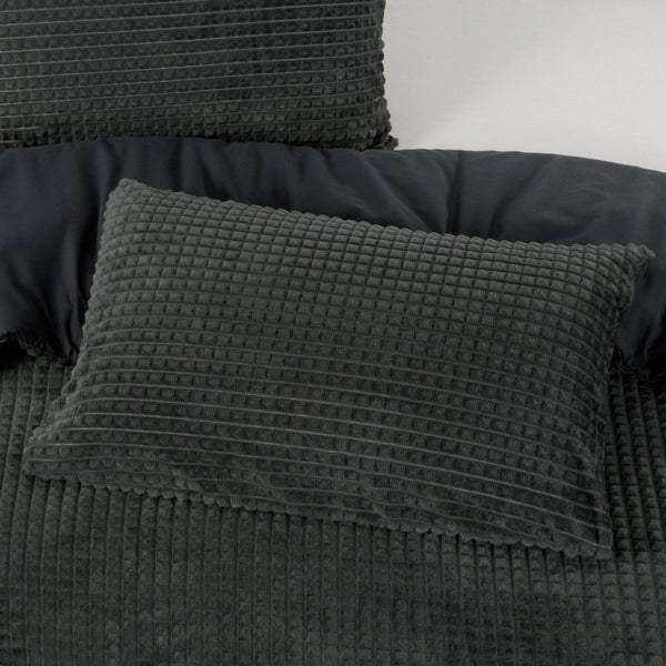 Teddy Fleece Duvet Cover Set Check | Anthracite | Single - 140cm (W) x 220cm (L) - The Bedding & Blankets Store