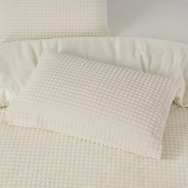 Teddy Fleece Duvet Cover Set Check | Beige | Single - 140cm (W) x 220cm (L) - The Bedding & Blankets Store