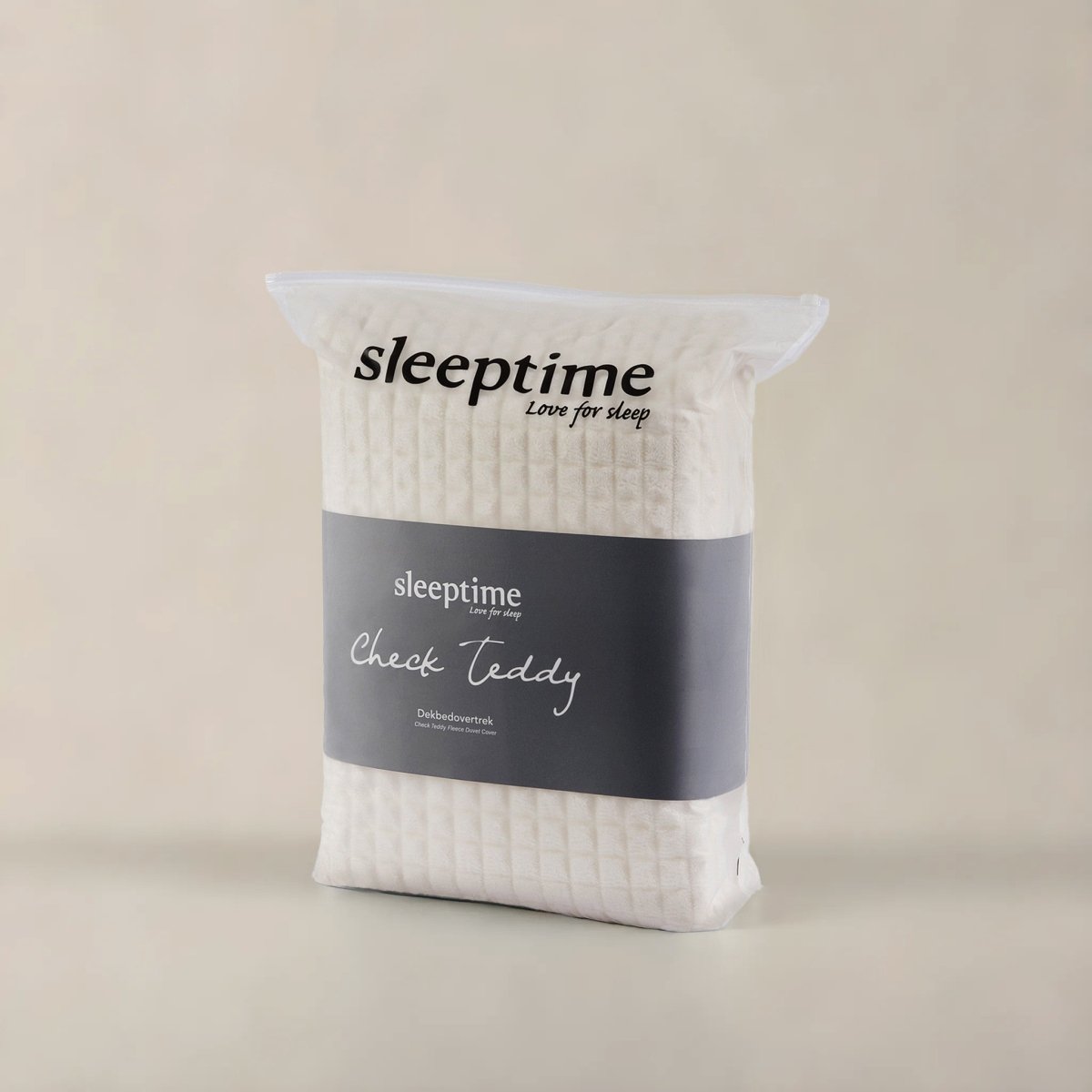 Teddy Fleece Duvet Cover Set Check | Beige | Single - 140cm (W) x 220cm (L) - The Bedding & Blankets Store