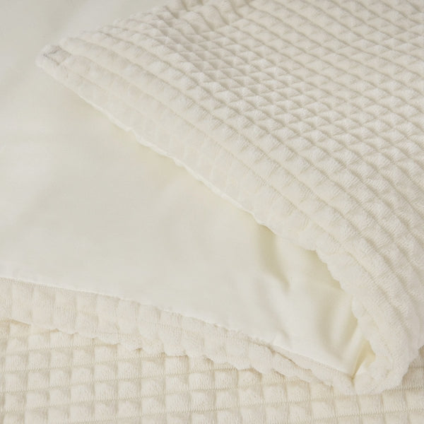 Teddy Fleece Duvet Cover Set Check | Beige | Single - 140cm (W) x 220cm (L) - The Bedding & Blankets Store