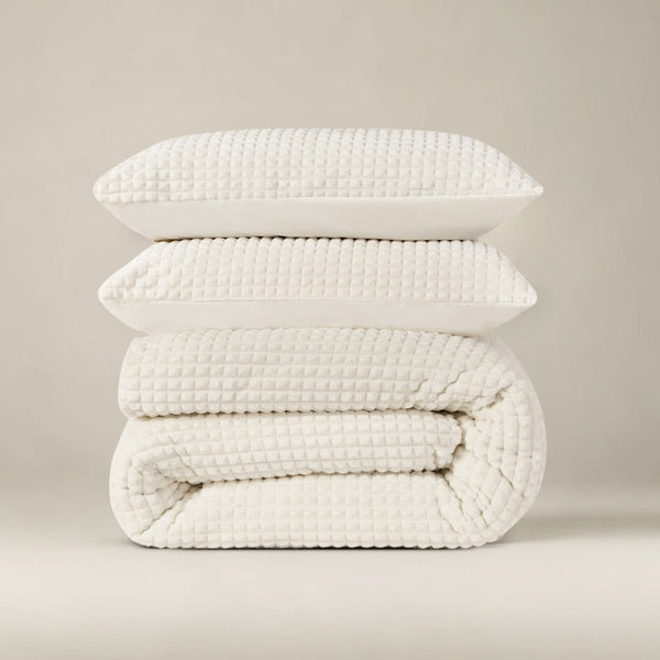 Teddy Fleece Duvet Cover Set Check | Beige | Single - 140cm (W) x 220cm (L) - The Bedding & Blankets Store