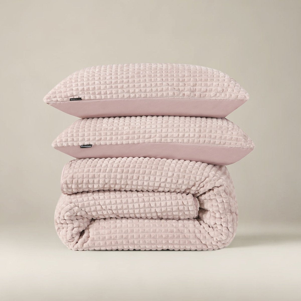 Teddy Fleece Duvet Cover Set Check | Pink | Single - 140cm (W) x 220cm (L) - The Bedding & Blankets Store