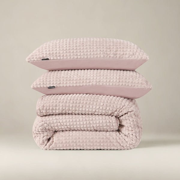 Teddy Fleece Duvet Cover Set Check | Pink | Single - 140cm (W) x 220cm (L) - The Bedding & Blankets Store