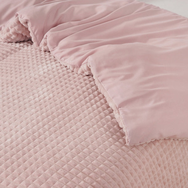 Teddy Fleece Duvet Cover Set Check | Pink | Single - 140cm (W) x 220cm (L) - The Bedding & Blankets Store