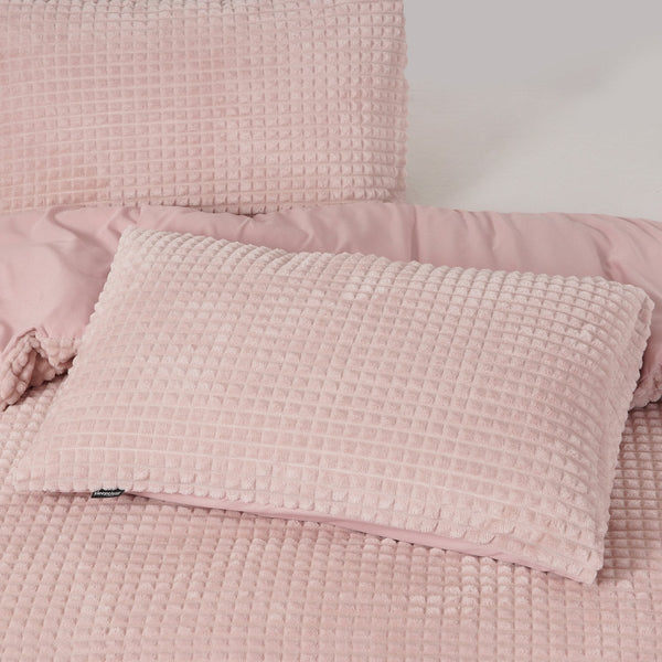 Teddy Fleece Duvet Cover Set Check | Pink | Single - 140cm (W) x 220cm (L) - The Bedding & Blankets Store