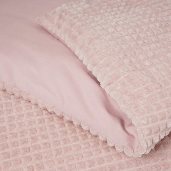 Teddy Fleece Duvet Cover Set Check | Pink | Single - 140cm (W) x 220cm (L) - The Bedding & Blankets Store