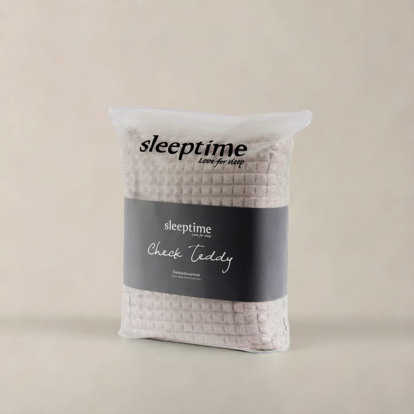 Teddy Fleece Duvet Cover Set Check | Taupe | Single - 140cm (W) x 220cm (L) - The Bedding & Blankets Store