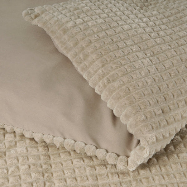 Teddy Fleece Duvet Cover Set Check | Taupe | Single - 140cm (W) x 220cm (L) - The Bedding & Blankets Store
