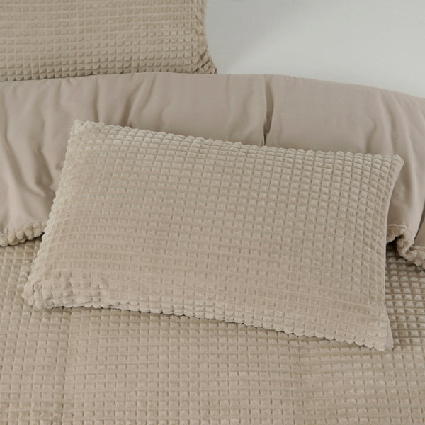 Teddy Fleece Duvet Cover Set Check | Taupe | Single - 140cm (W) x 220cm (L) - The Bedding & Blankets Store
