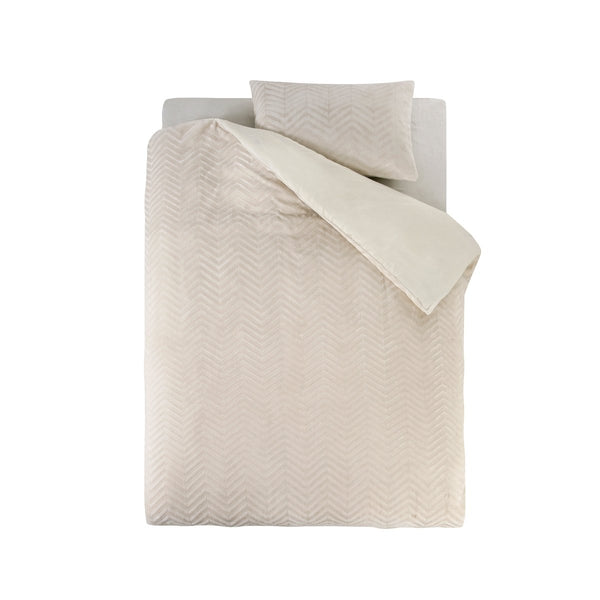 Teddy Fleece Duvet Cover Set Chevron | Cream | Single - 140cm (W) x 220cm (L) - The Bedding & Blankets Store