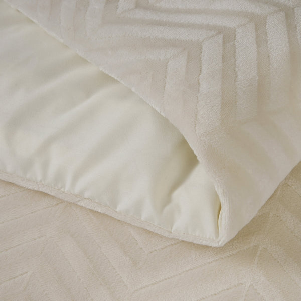Teddy Fleece Duvet Cover Set Chevron | Cream | Single - 140cm (W) x 220cm (L) - The Bedding & Blankets Store