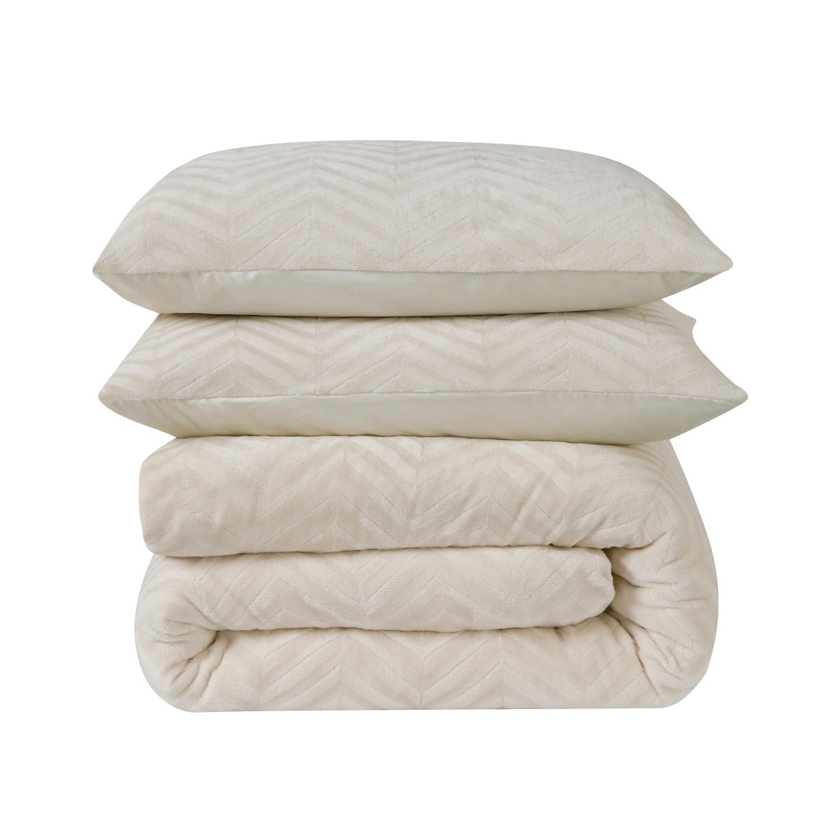 Teddy Fleece Duvet Cover Set Chevron | Cream | Single - 140cm (W) x 220cm (L) - The Bedding & Blankets Store