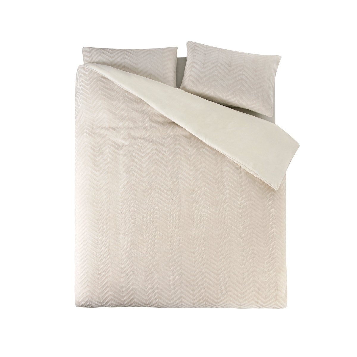 Teddy Fleece Duvet Cover Set Chevron | Cream | Single - 140cm (W) x 220cm (L) - The Bedding & Blankets Store