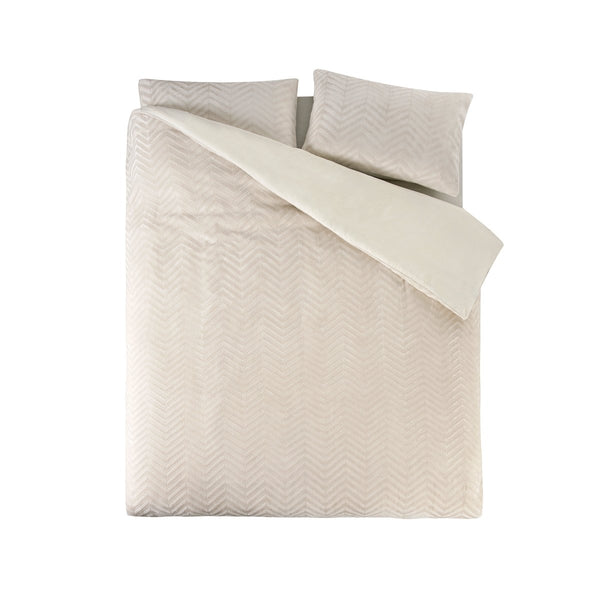 Teddy Fleece Duvet Cover Set Chevron | Cream | Single - 140cm (W) x 220cm (L) - The Bedding & Blankets Store