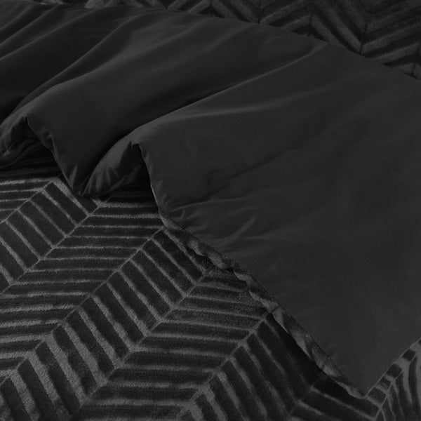 Teddy Fleece Duvet Cover Set Chevron | Grey Anthracite | Single - 140cm (W) x 220cm (L) - The Bedding & Blankets Store