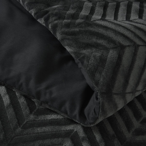 Teddy Fleece Duvet Cover Set Chevron | Grey Anthracite | Single - 140cm (W) x 220cm (L) - The Bedding & Blankets Store