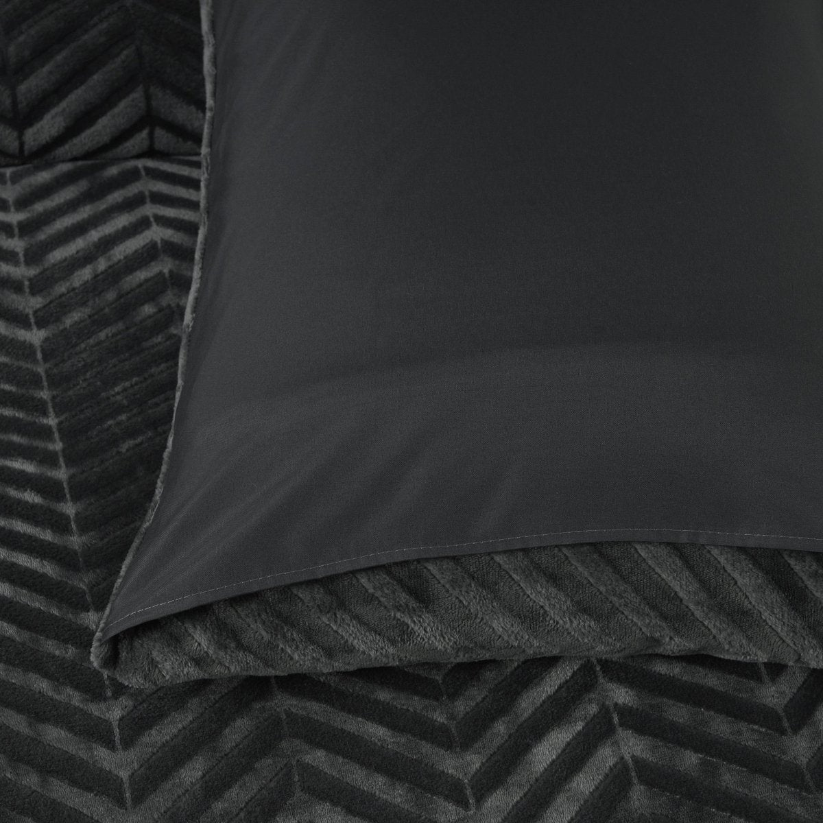 Teddy Fleece Duvet Cover Set Chevron | Grey Anthracite | Single - 140cm (W) x 220cm (L) - The Bedding & Blankets Store