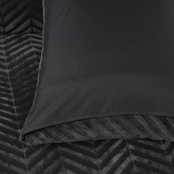 Teddy Fleece Duvet Cover Set Chevron | Grey Anthracite | Single - 140cm (W) x 220cm (L) - The Bedding & Blankets Store